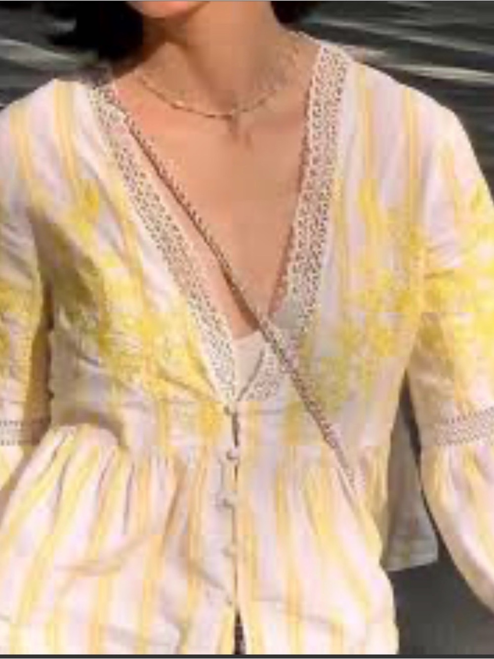 💛 Urban Revivo New V-Neck Yellow & White Striped Embroidered Top